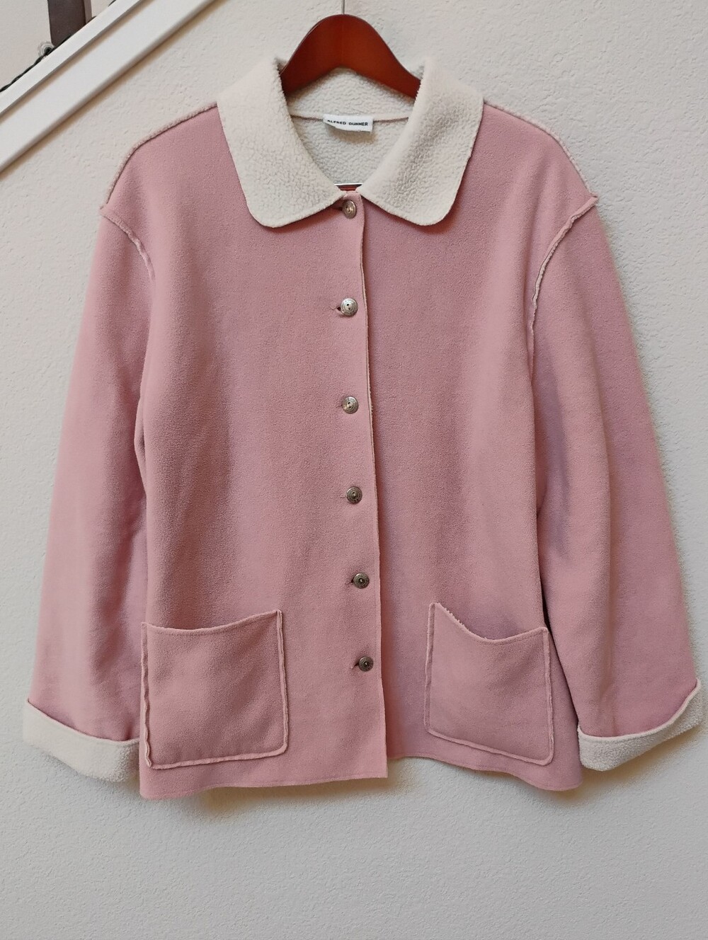 Alfred Dunner Pink Jacket with Cream Sherpa Collar
